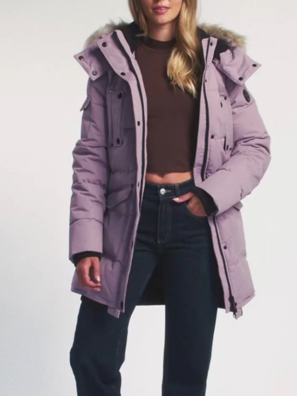 Noize Sz Astrid Mid Length Parka Hooded Puffer Coat Purple Black Winter Jacket.